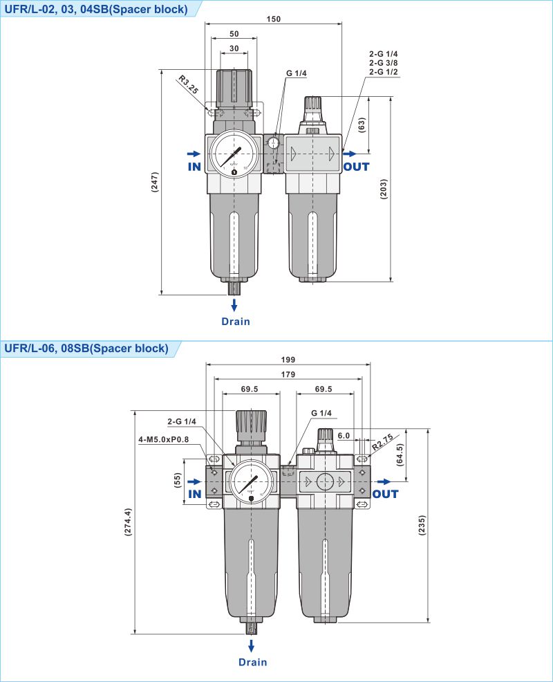 Fevas UFR/L-02 1/4 Filter Regulator+Lubricator,Pneumatic Filter Regulator Lubricator Air Source Treatment